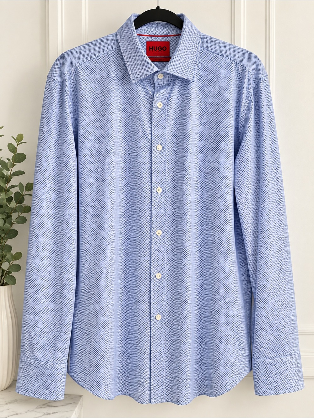 HUGO Boss Performance Slim Fit Blue Micro Pattern Stretch Shirt Men’s 16 / 41